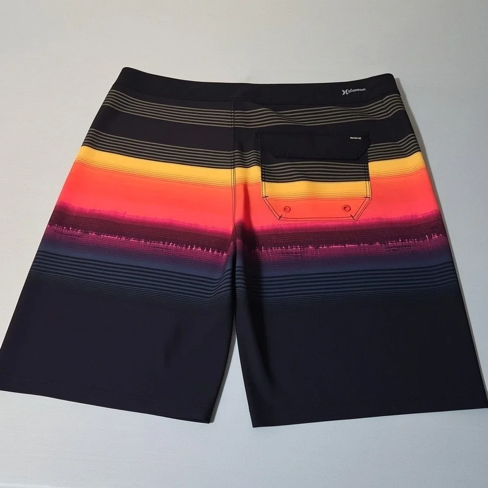 Hurley Board Shorts Mens 30 Black Sunset Phantom Striped Swim Trunks